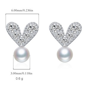 925 Sterling Silver Zirconia Heart Pearl Stud Earring 40200540