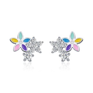 925 Sterling Silver Colorful Zirconia Flower Stud Earring 40200542