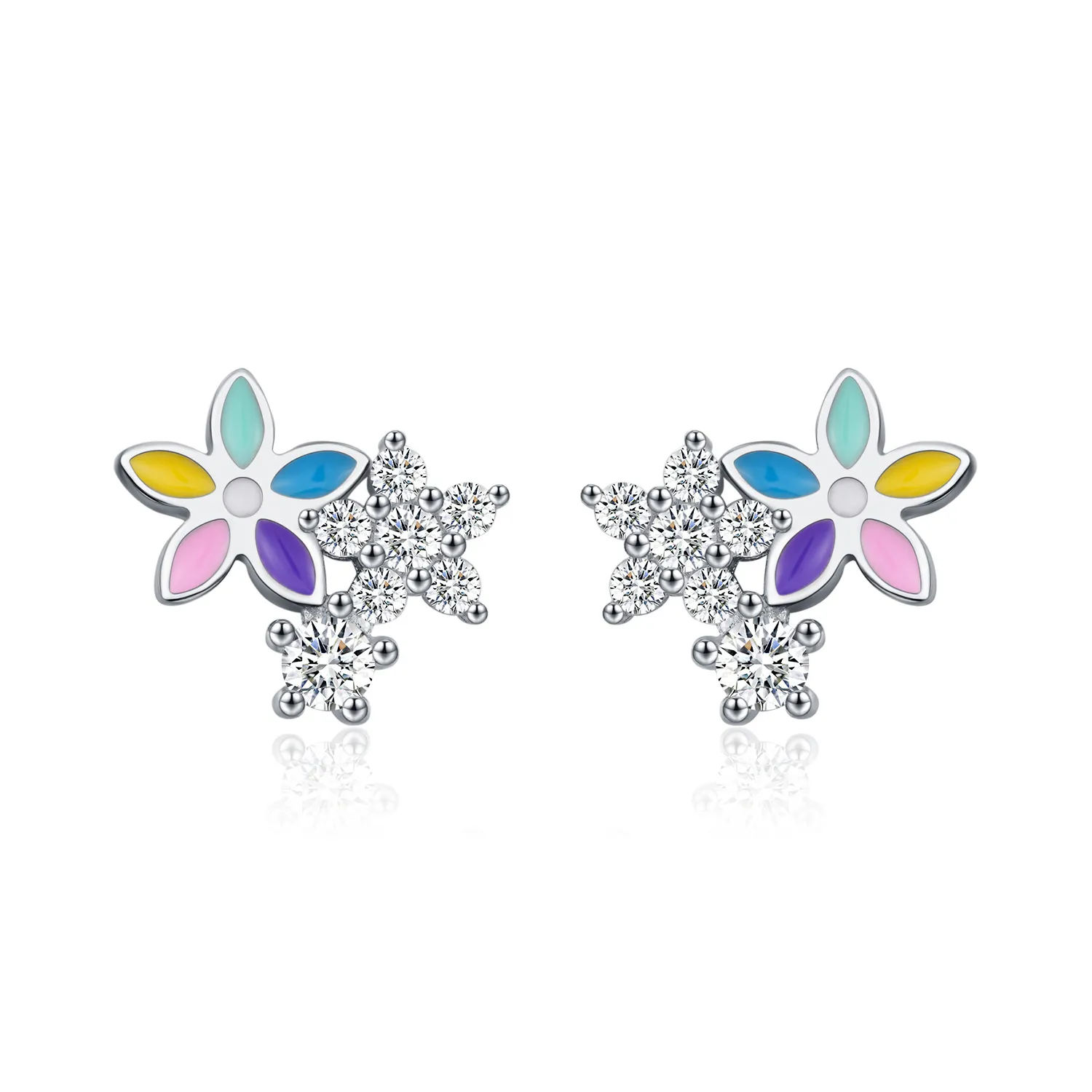 925 Sterling Silver Colorful Zirconia Flower Stud Earring 40200542