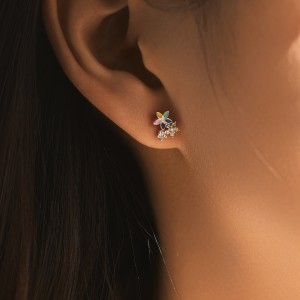 925 Sterling Silver Colorful Zirconia Flower Stud Earring 40200542
