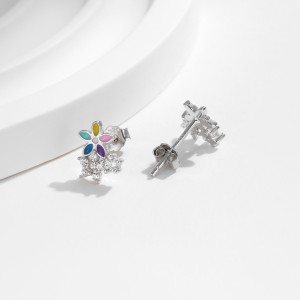 925 Sterling Silver Colorful Zirconia Flower Stud Earring 40200542