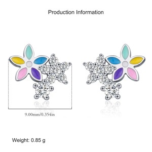 925 Sterling Silver Colorful Zirconia Flower Stud Earring 40200542
