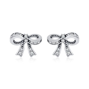 S925 Vintage Zirconia Bow Stud Earring 40200543