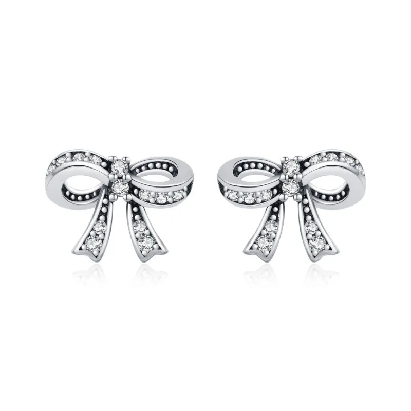 S925 Vintage Zirconia Bow Stud Earring 40200543