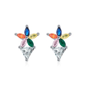 925 Sterling Silver Triangle Zirconia Stud Earring 40200544