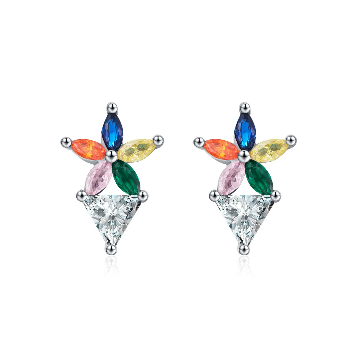 925 Sterling Silver Triangle Zirconia Stud Earring 40200544