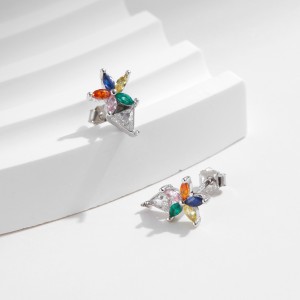 925 Sterling Silver Triangle Zirconia Stud Earring 40200544