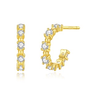 925 Sterling Silver Zirconia Stud Hoop Earring 40200548