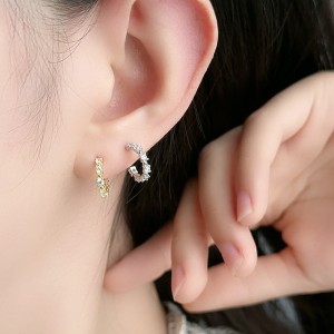 925 Sterling Silver Zirconia Stud Hoop Earring 40200548