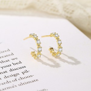 925 Sterling Silver Zirconia Stud Hoop Earring 40200548