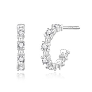 925 Sterling Silver Zirconia Stud Hoop Earring 40200548