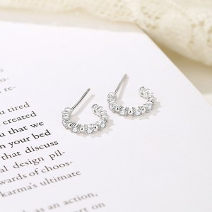 925 Sterling Silver Zirconia Stud Hoop Earring 40200548