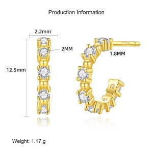 925 Sterling Silver Zirconia Hoop Stud Earring 40200549