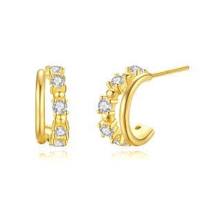 925 Sterling Silver Zirconia Hoop Stud Earring 40200549
