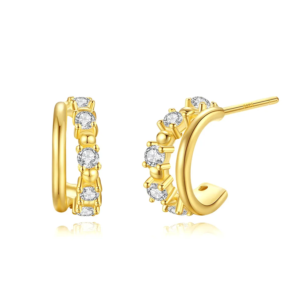 925 Sterling Silver Zirconia Hoop Stud Earring 40200549