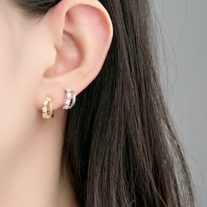 925 Sterling Silver Zirconia Hoop Stud Earring 40200549