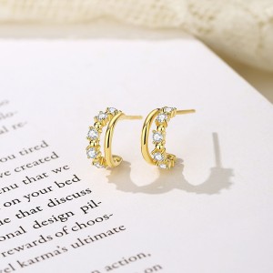 925 Sterling Silver Zirconia Hoop Stud Earring 40200549