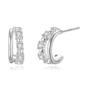 925 Sterling Silver Zirconia Hoop Stud Earring 40200549