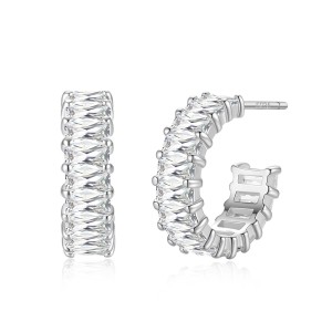 925 Sterling Silver Rectangle Zirconia Stud Hoop Earring 40200550