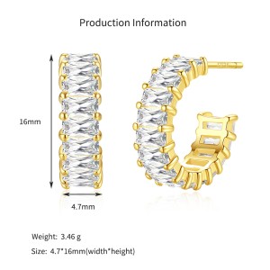 925 Sterling Silver Rectangle Zirconia Stud Hoop Earring 40200550