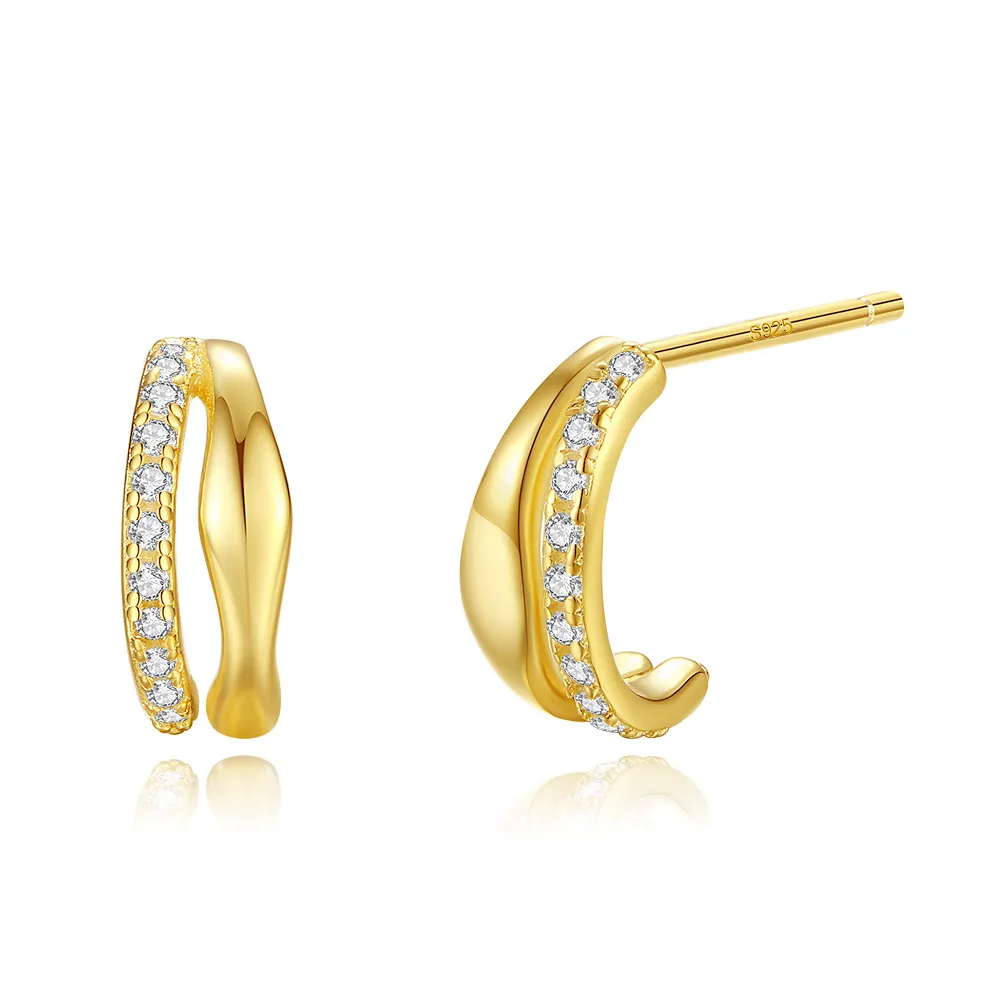 925 Sterling Silver Two Rows Zirconia Stud Earring 40200551
