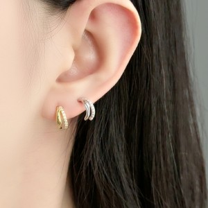 925 Sterling Silver Two Rows Zirconia Stud Earring 40200551