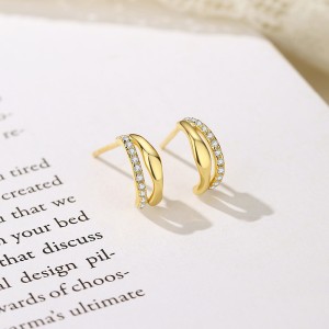 925 Sterling Silver Two Rows Zirconia Stud Earring 40200551