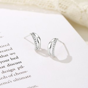 925 Sterling Silver Two Rows Zirconia Stud Earring 40200551