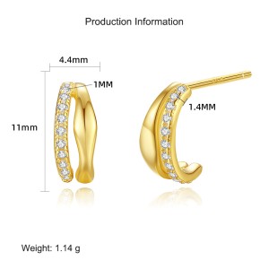 925 Sterling Silver Two Rows Zirconia Stud Earring 40200551