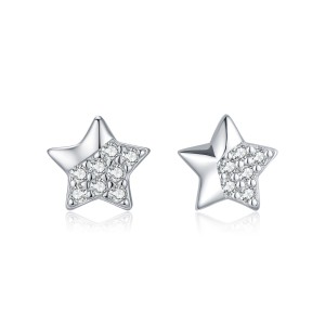 925 Sterling Silver Sparkle Zirconia Star Stud Earring 40200556