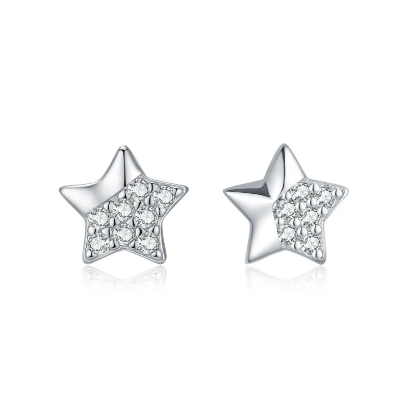 925 Sterling Silver Sparkle Zirconia Star Stud Earring 40200556
