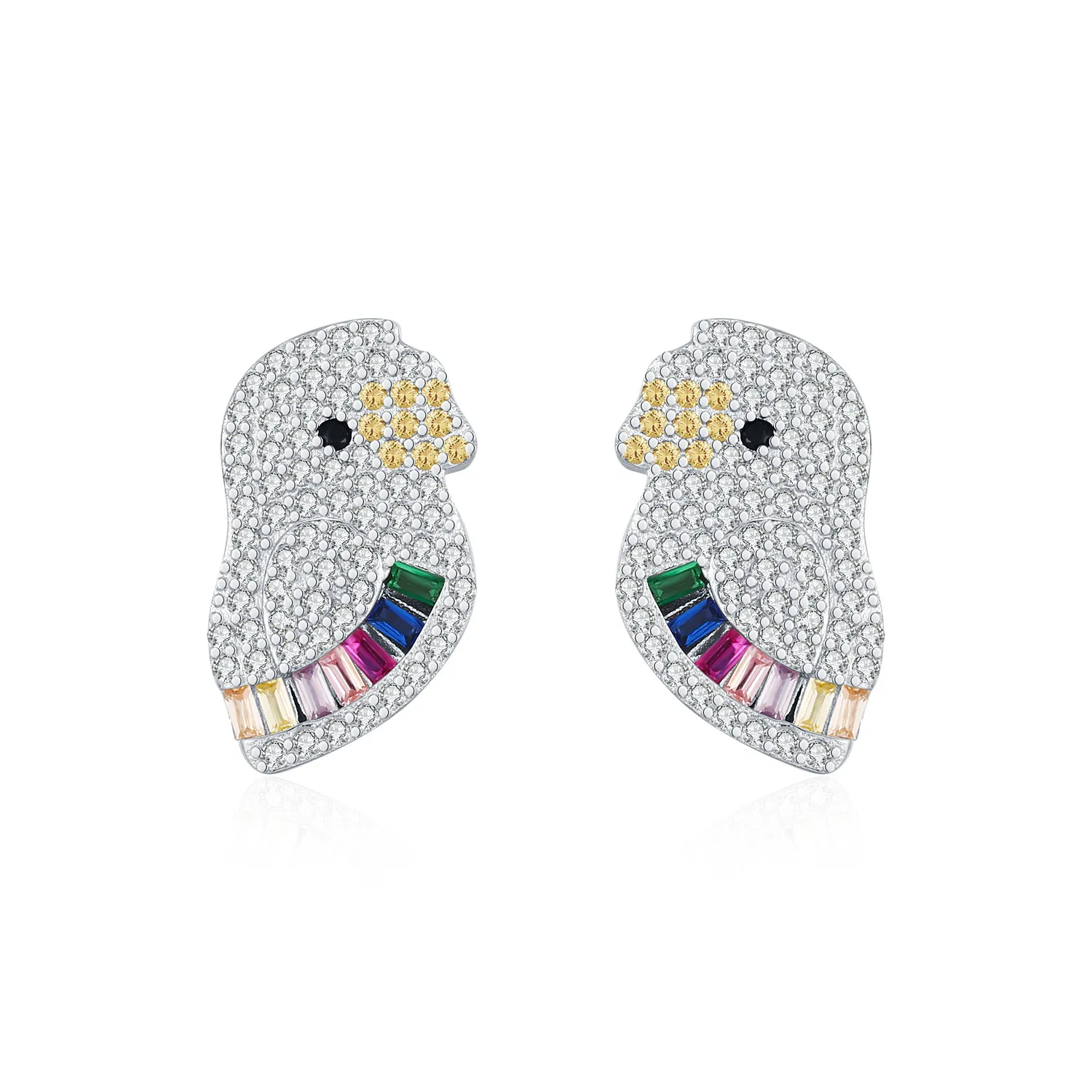 925 Sterling Silver Colorful Zircon Parrot Stud Earrings 40200557 925 Sterling Silver Colorful Zircon Parrot Stud Earrings 40200557