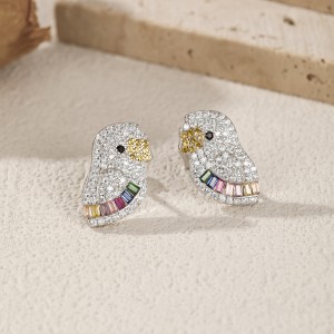 925 Sterling Silver Colorful Zircon Parrot Stud Earrings 40200557 925 Sterling Silver Colorful Zircon Parrot Stud Earrings 40200557
