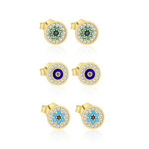 925 Sterling Silver CZ Evil Eye Stud Earrings 40200559