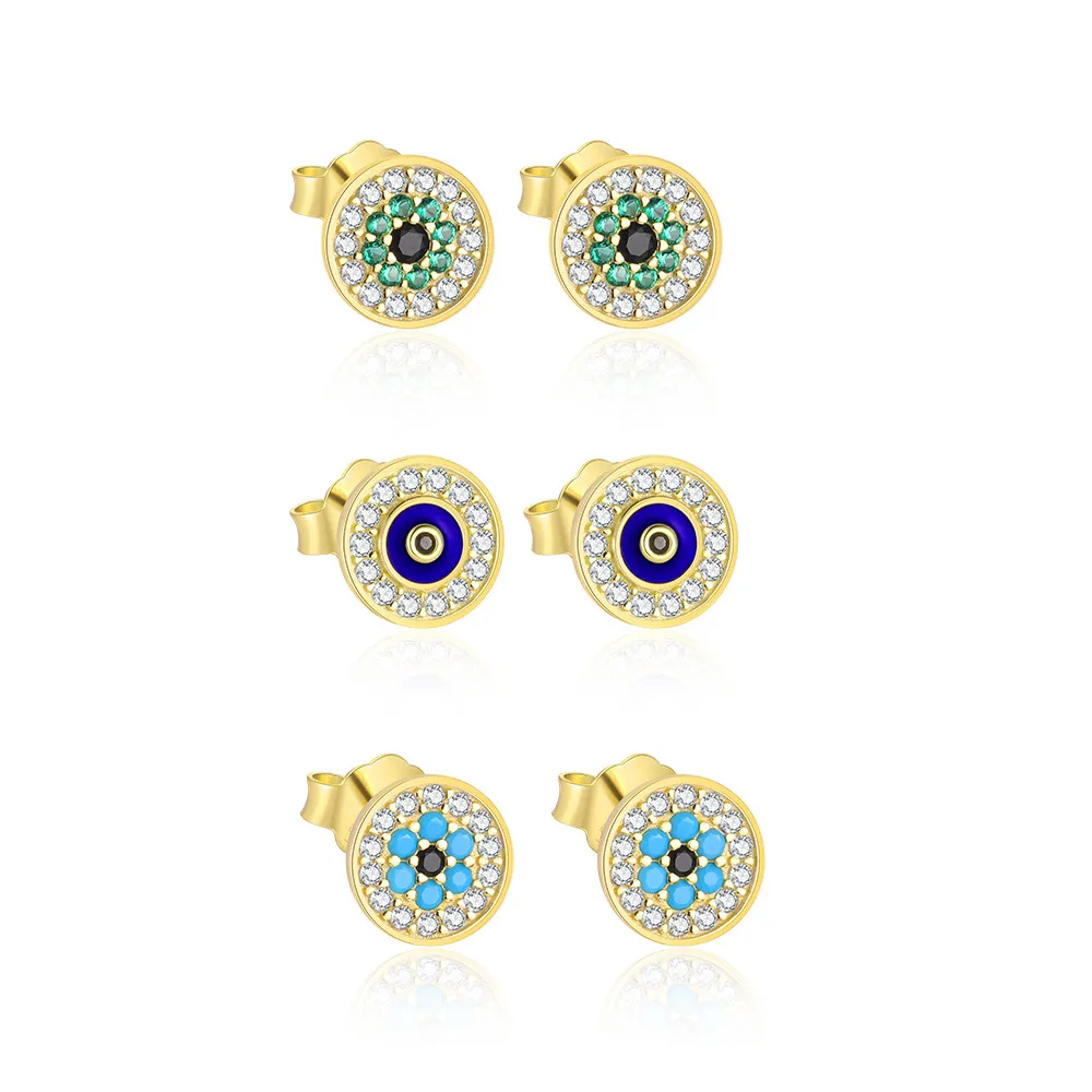 925 Sterling Silver CZ Evil Eye Stud Earrings 40200559
