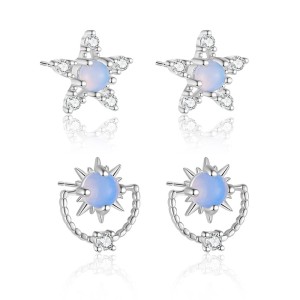 925 Sterling Silver Moon Star Zircon Stud Earring 40200561 925 Sterling Silver Moon Star Zircon Stud Earring 40200561