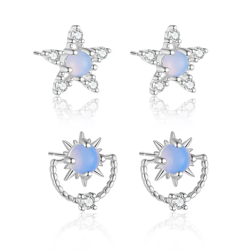925 Sterling Silver Moon Star Zircon Stud Earring 40200561 925 Sterling Silver Moon Star Zircon Stud Earring 40200561