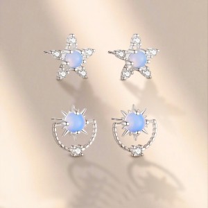 925 Sterling Silver Moon Star Zircon Stud Earring 40200561 925 Sterling Silver Moon Star Zircon Stud Earring 40200561