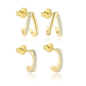 925 Sterling Silver Gold-Plated C-Shaped Zircon Earring 40200562 925 Sterling Silver Gold-Plated C-Shaped Zircon Earring 40200562