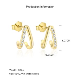 925 Sterling Silver Gold-Plated C-Shaped Zircon Earring 40200562 925 Sterling Silver Gold-Plated C-Shaped Zircon Earring 40200562