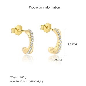 925 Sterling Silver Gold-Plated C-Shaped Zircon Earring 40200562 925 Sterling Silver Gold-Plated C-Shaped Zircon Earring 40200562