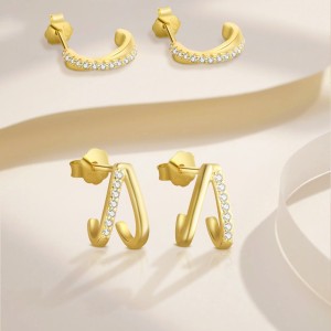 925 Sterling Silver Gold-Plated C-Shaped Zircon Earring 40200562 925 Sterling Silver Gold-Plated C-Shaped Zircon Earring 40200562