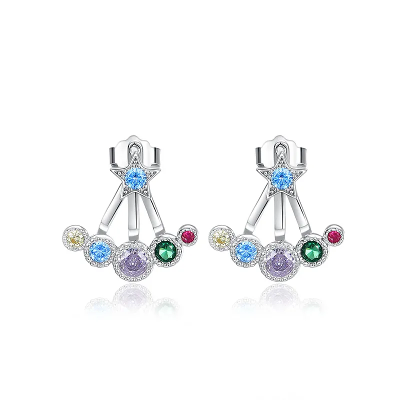 925 Sterling Silver Colorful Zircon Star Stud Earring 40200563
