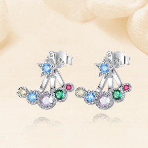 925 Sterling Silver Colorful Zircon Star Stud Earring 40200563