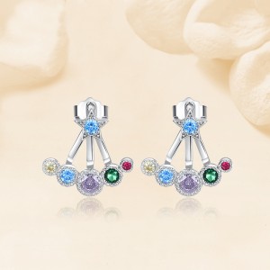 925 Sterling Silver Colorful Zircon Star Stud Earring 40200563