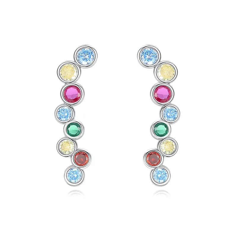 925 Sterling Silver Rainbow Colorful Zircon Stud Earring 40200564