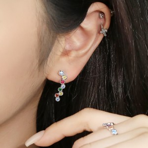 925 Sterling Silver Rainbow Colorful Zircon Stud Earring 40200564