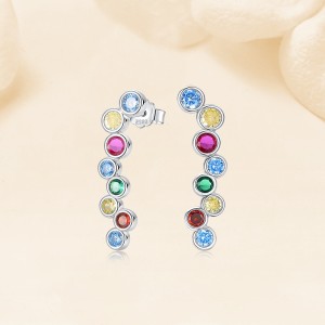 925 Sterling Silver Rainbow Colorful Zircon Stud Earring 40200564