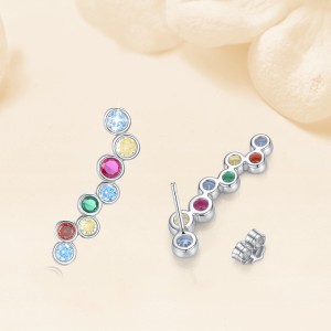 925 Sterling Silver Rainbow Colorful Zircon Stud Earring 40200564