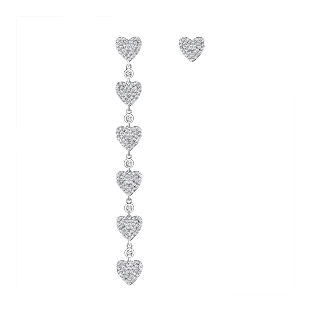 925 Sterling Silver Asymmetric Heart Tassel Stud Earring 40200565 925 Sterling Silver Asymmetric Heart Tassel Stud Earring 40200565
